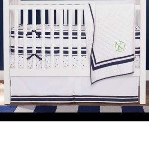 Pottery Barn Kids White and Navy Bedding Set